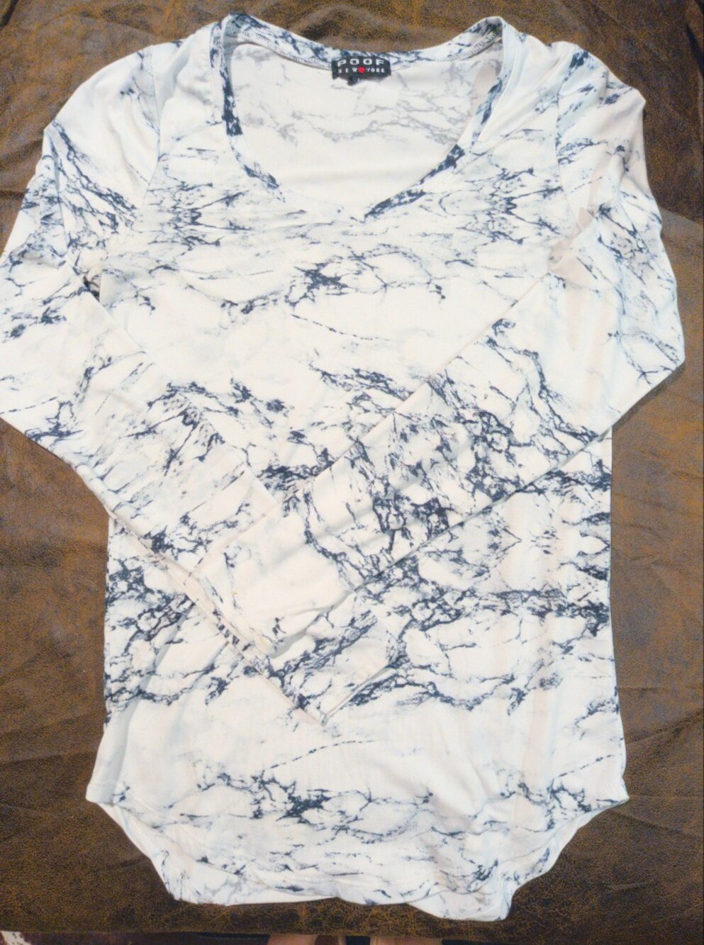 Poof! White Mini Skirt with Black Marble Pattern